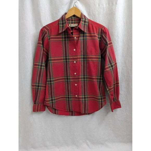 Eddie Bauer Christmas Plaid button up, red green yellow festive women's XS C11 - Picture 2 of 11